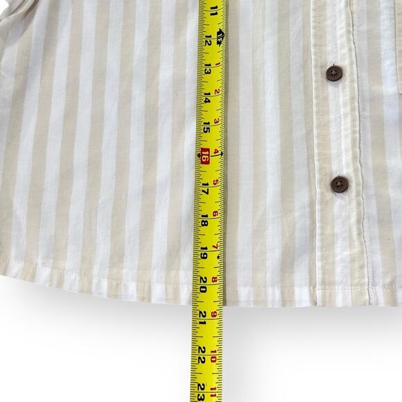 EVERLANE The Silky Cotton Way Short Shirt Sand White Khaki Stripe M Cropped - Picture 8 of 9